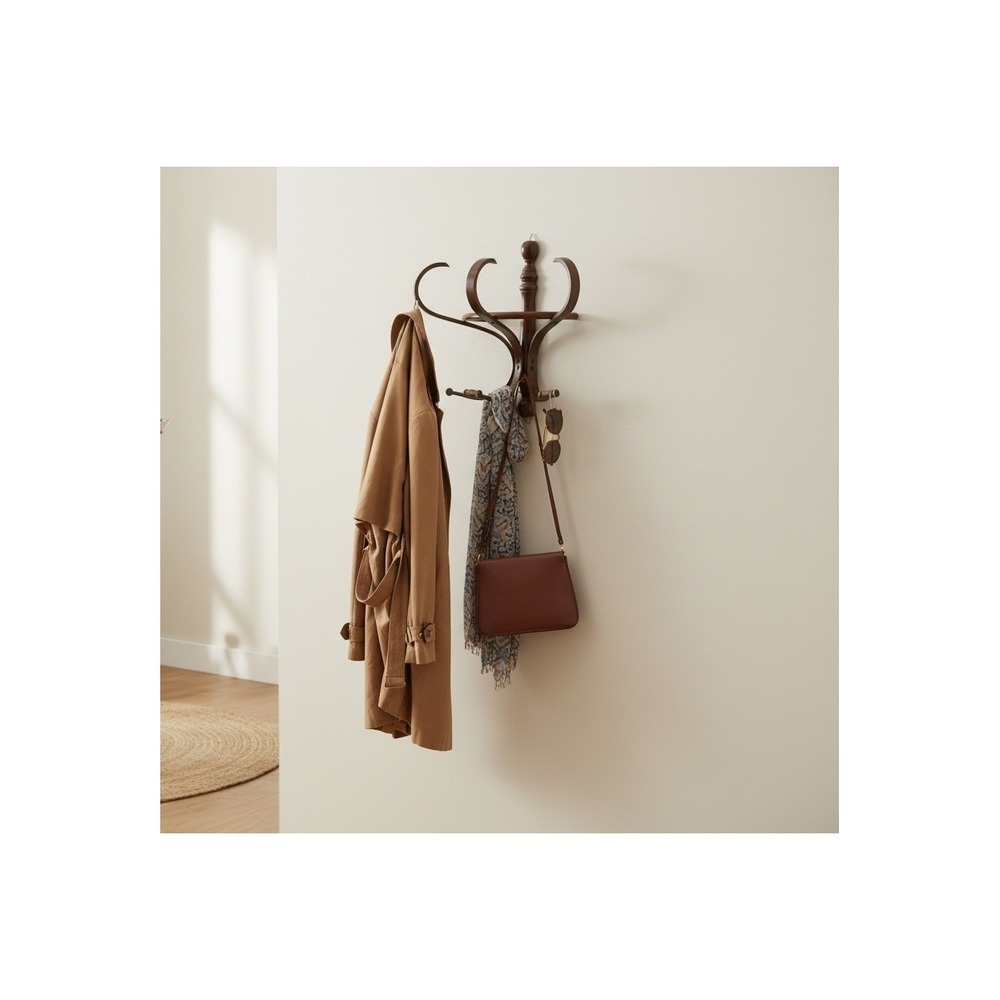 Vintage Bentwood Wall Coat Rack Dark Wood Thonet Style MCM Hat Hook 70s